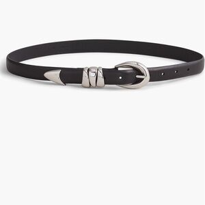 Madewell Chunky Black Leather Belt with Silver Buckle